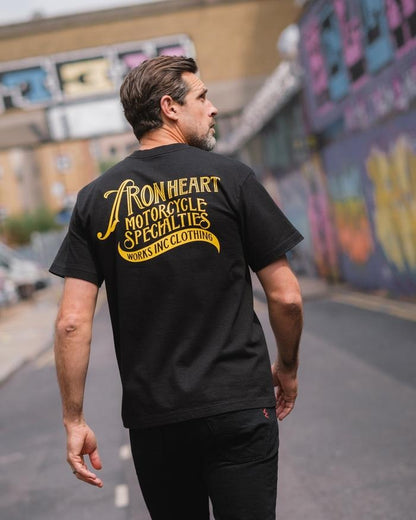 Iron Heart IHT-2501 7.5oz Printed Loopwheel Crew Neck T-Shirt Black