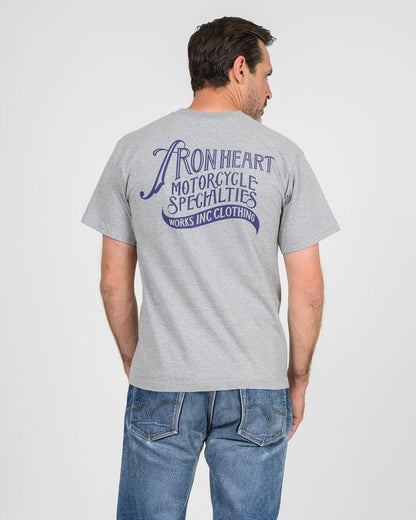 Iron Heart IHT-2501 7.5oz Printed Loopwheel Crew Neck T-Shirt Gray