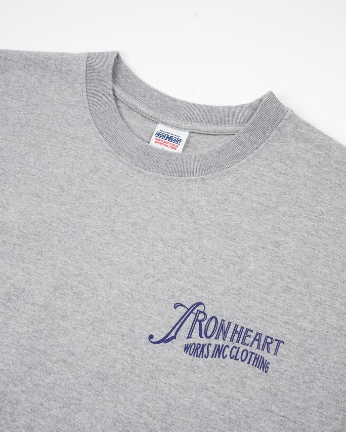 Iron Heart IHT-2501 7.5oz Printed Loopwheel Crew Neck T-Shirt Gray
