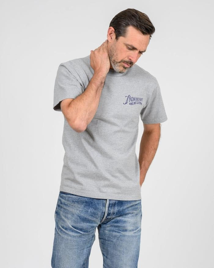 Iron Heart IHT-2501 7.5oz Printed Loopwheel Crew Neck T-Shirt Gray