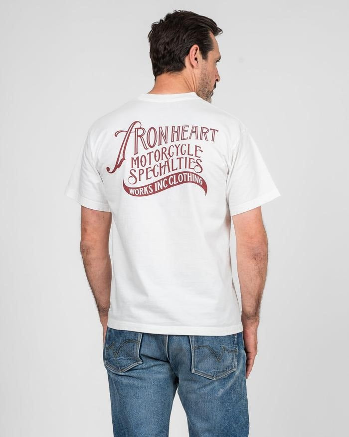 Iron Heart IHT-2501 7.5oz Printed Loopwheel Crew Neck T-Shirt - White