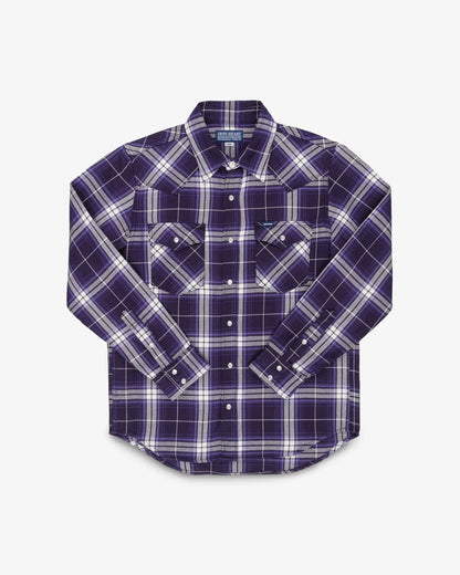 Iron Heart IHSH-439-PUR 9oz Selvedge Flannel Check Western Shirt - Purple