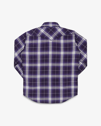 Iron Heart IHSH-439-PUR 9oz Selvedge Flannel Check Western Shirt - Purple