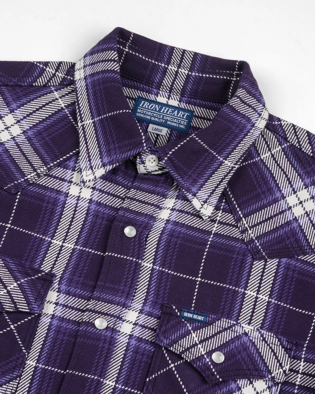 Iron Heart IHSH-439-PUR 9oz Selvedge Flannel Check Western Shirt - Purple