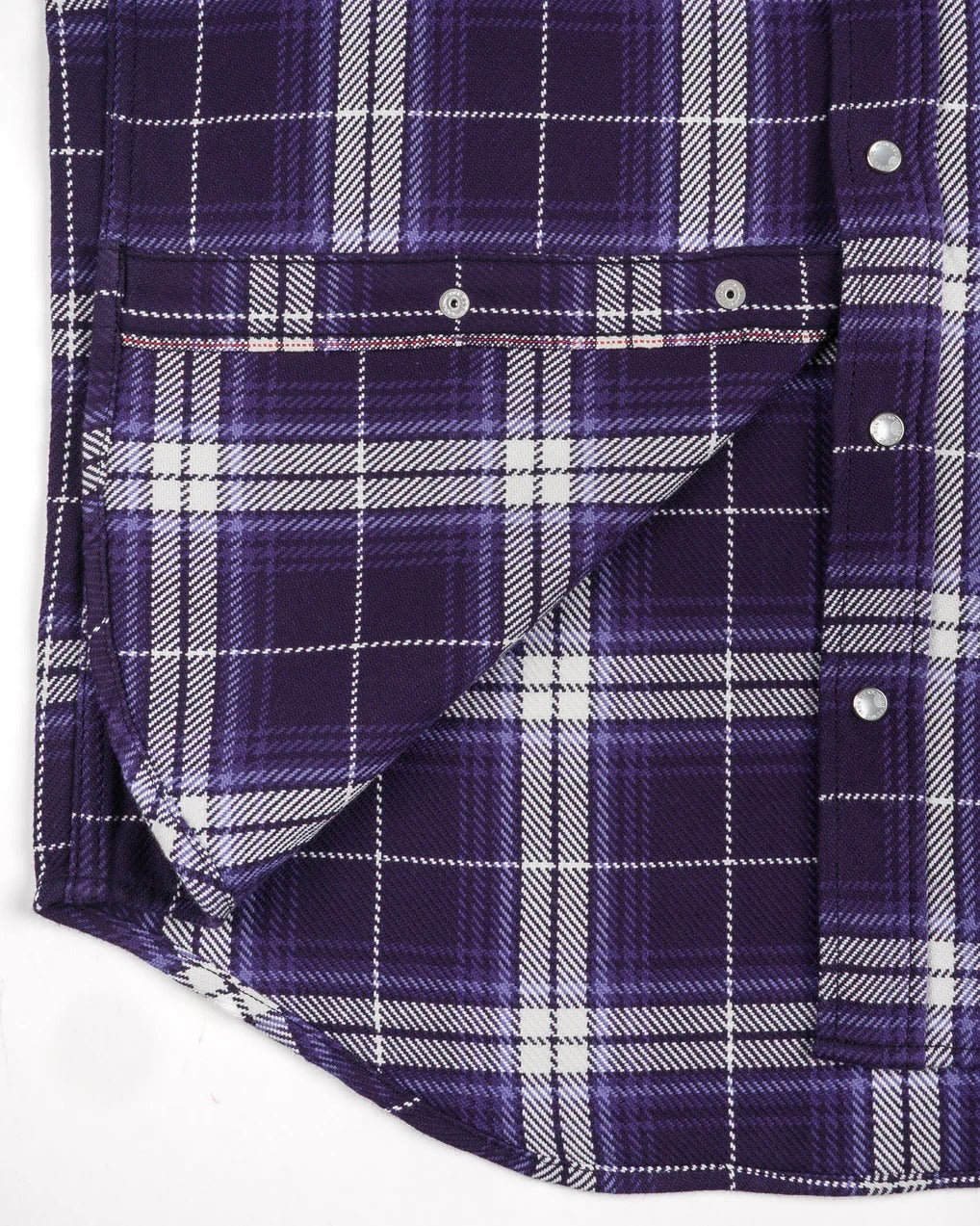 Iron Heart IHSH-439-PUR 9oz Selvedge Flannel Check Western Shirt - Purple