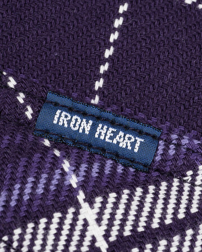 Iron Heart IHSH-439-PUR 9oz Selvedge Flannel Check Western Shirt - Purple
