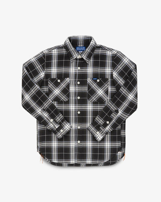Iron Heart IHSH-441-BLK 9oz Selvedge Flannel Check Work Shirt - Black