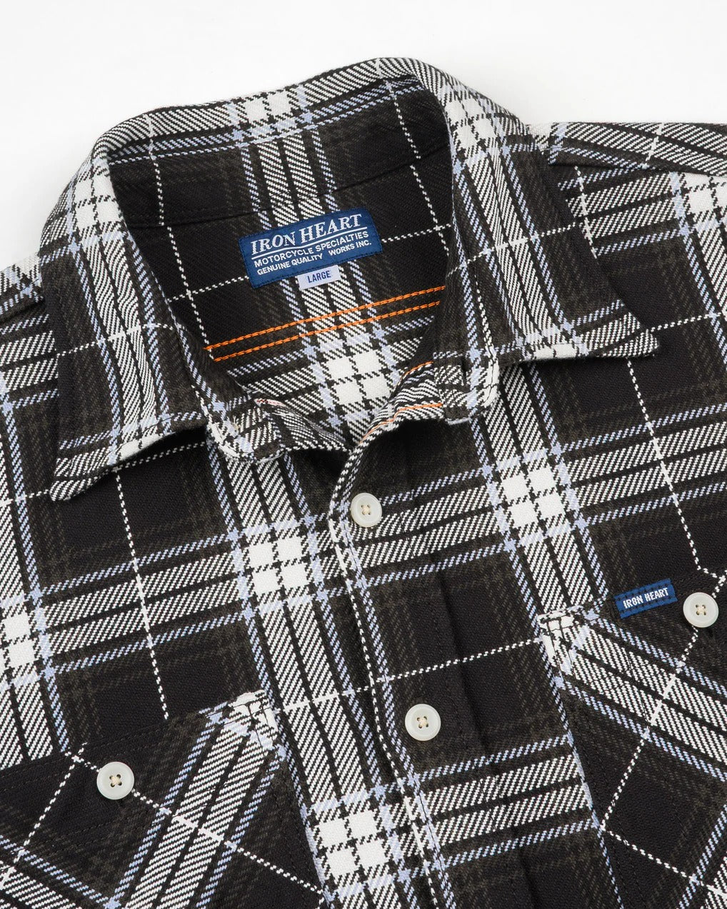 Iron Heart IHSH-441-BLK 9oz Selvedge Flannel Check Work Shirt - Black