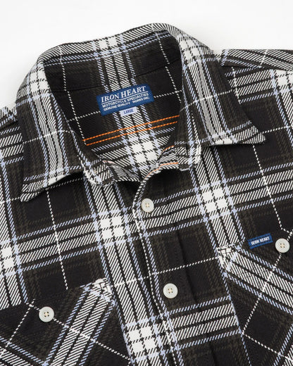Iron Heart IHSH-441-BLK 9oz Selvedge Flannel Check Work Shirt - Black