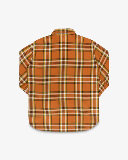 Iron Heart IHSH-442-ORA 9oz Selvedge Flannel Check Work Shirt - Orange