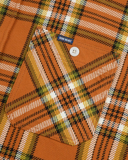 Iron Heart IHSH-442-ORA 9oz Selvedge Flannel Check Work Shirt - Orange