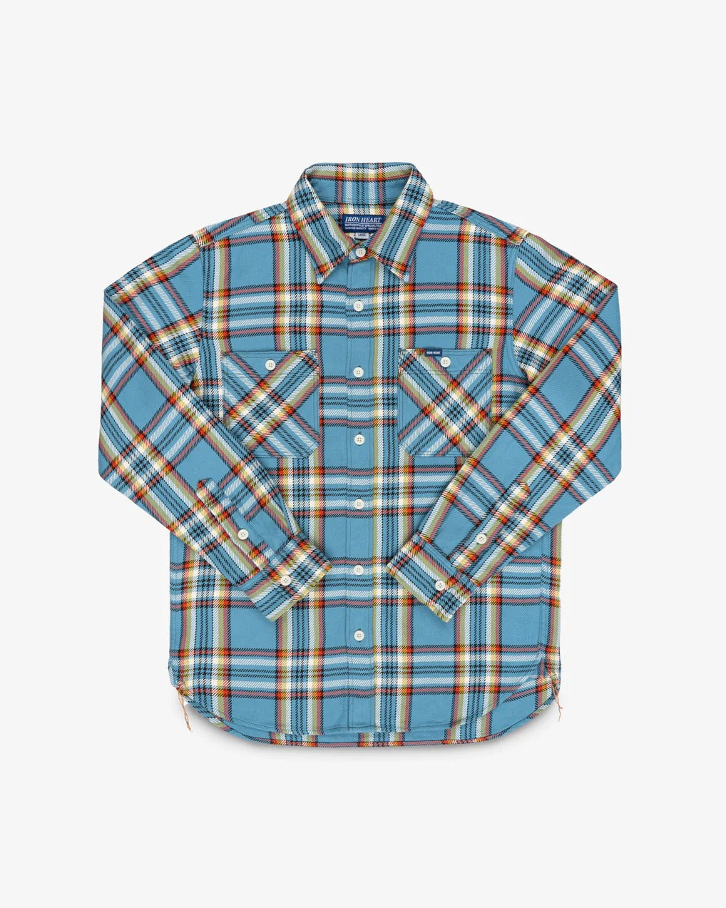 Iron Heart IHSH-442-SAX 9oz Selvedge Flannel Check Work Shirt - Sax Blue