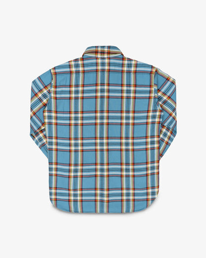 Iron Heart IHSH-442-SAX 9oz Selvedge Flannel Check Work Shirt - Sax Blue