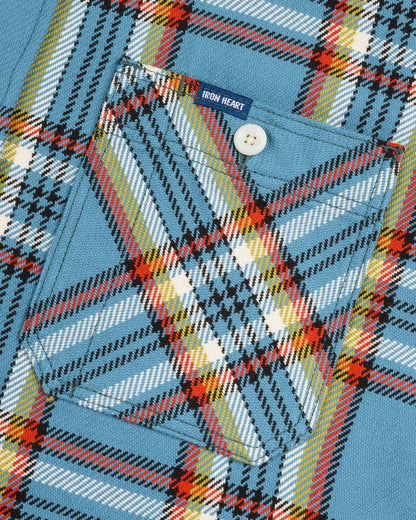 Iron Heart IHSH-442-SAX 9oz Selvedge Flannel Check Work Shirt - Sax Blue
