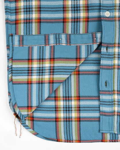 Iron Heart IHSH-442-SAX 9oz Selvedge Flannel Check Work Shirt - Sax Blue