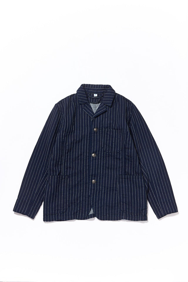 Pure Blue Japan 6222-1 Stitch Stripe Tailored Work Jacket Indigo x Thick Stripe