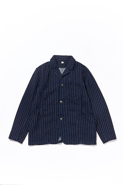 Pure Blue Japan 6222-1 Stitch Stripe Tailored Work Jacket Indigo x Thick Stripe