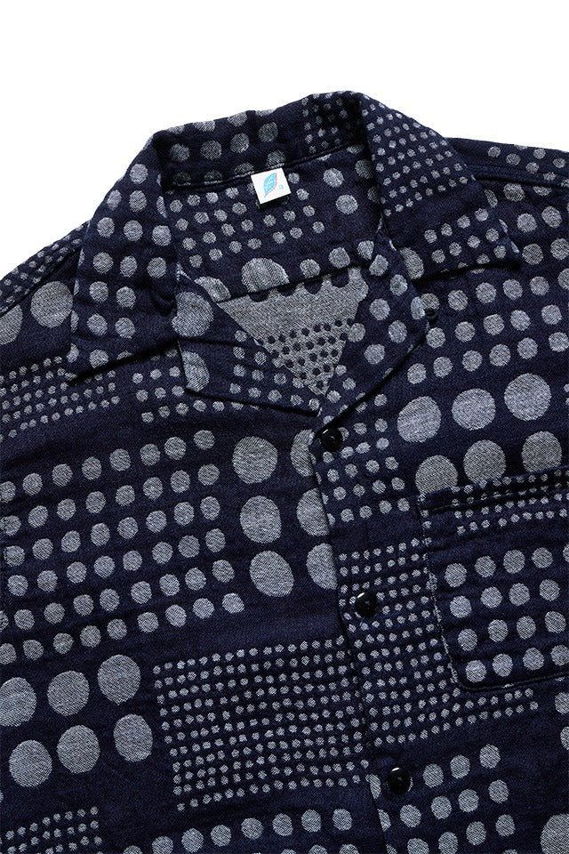 Pure Blue Japan SS-2232-1 Jacquard Open Collar Short Sleeve Shirt - Random Dots
