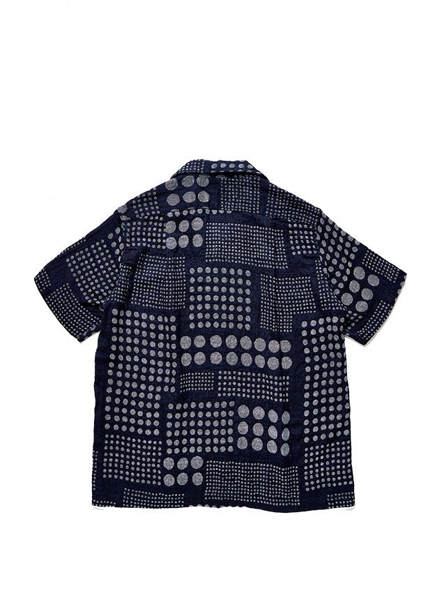 Pure Blue Japan SS-2232-1 Jacquard Open Collar Short Sleeve Shirt - Random Dots