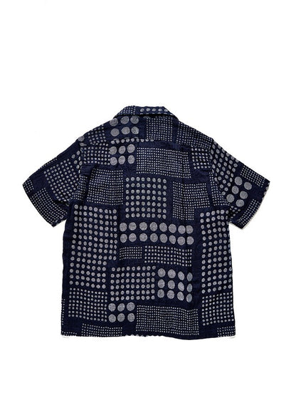 Pure Blue Japan SS-2232-1 Jacquard Open Collar Short Sleeve Shirt - Random Dots