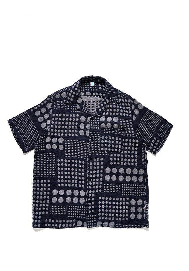 Pure Blue Japan SS-2232-1 Jacquard Open Collar Short Sleeve Shirt - Random Dots