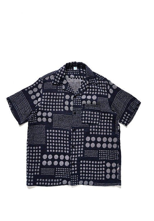 Pure Blue Japan SS-2232-1 Jacquard Open Collar Short Sleeve Shirt - Random Dots