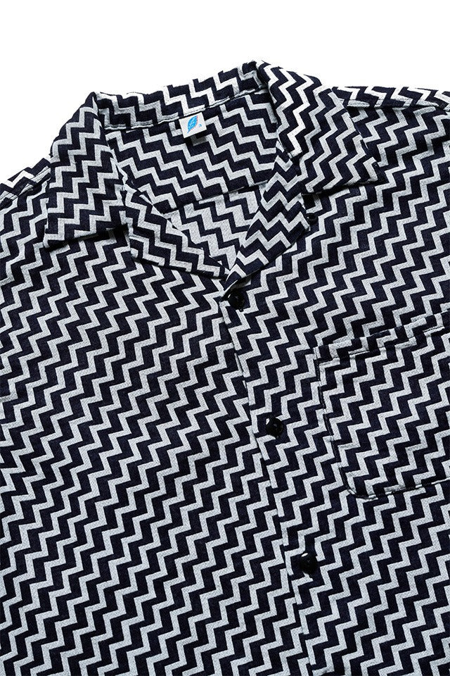 Pure Blue Japan SS-2232-2 Jacquard Open Collar Short Sleeve Shirt - Saw