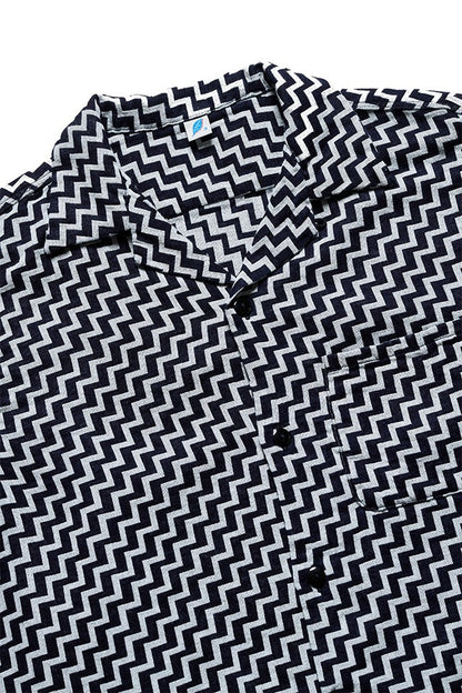 Pure Blue Japan SS-2232-2 Jacquard Open Collar Short Sleeve Shirt - Saw