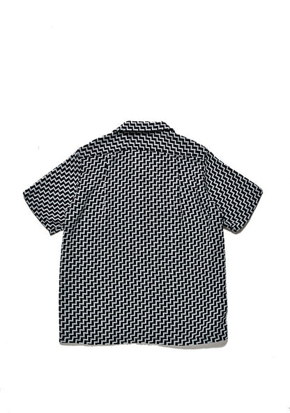 Pure Blue Japan SS-2232-2 Jacquard Open Collar Short Sleeve Shirt - Saw