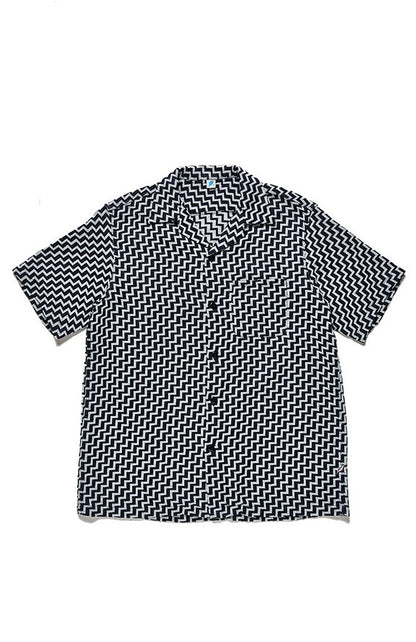 Pure Blue Japan SS-2232-2 Jacquard Open Collar Short Sleeve Shirt - Saw