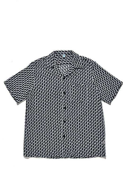 Pure Blue Japan SS-2232-2 Jacquard Open Collar Short Sleeve Shirt - Saw
