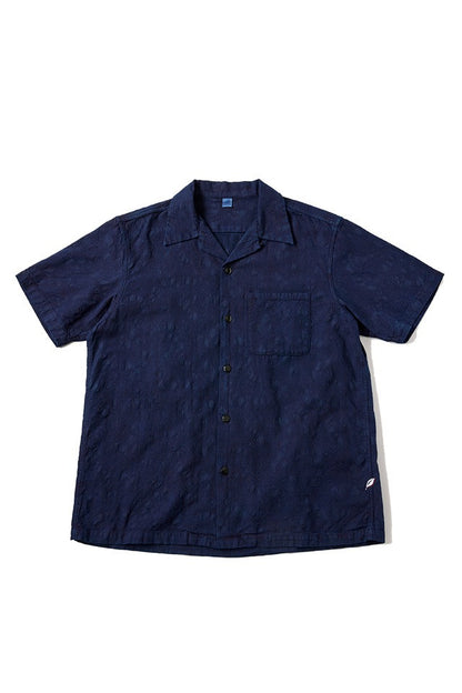 Pure Blue Japan 2241-1 Organic Cotton Paisley Jacquard Open Collar Shirt- Paisley