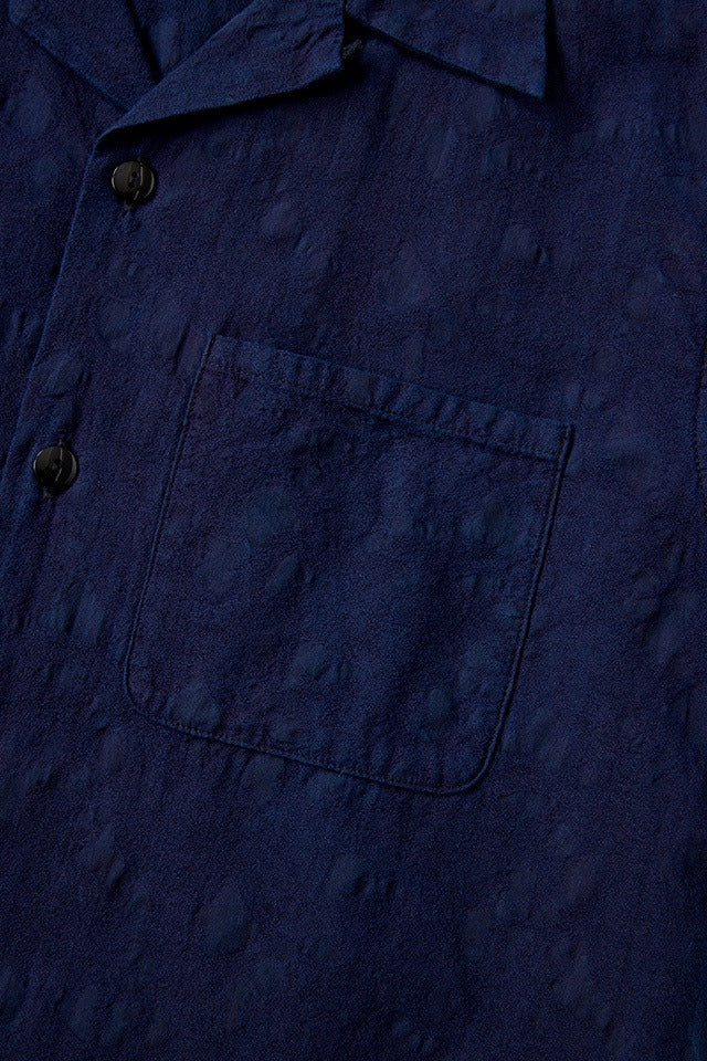 Pure Blue Japan 2241-1 Organic Cotton Paisley Jacquard Open Collar Shirt- Paisley