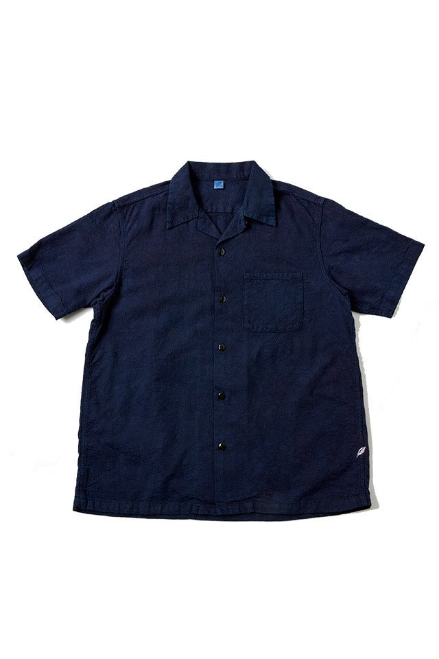 Pure Blue Japan 2241-2 Flower Organic Cotton Jacquard Open Collar Shirt