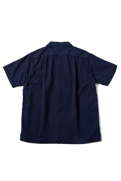 Pure Blue Japan 2241-2 Flower Organic Cotton Jacquard Open Collar Shirt