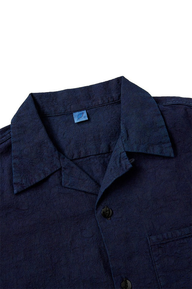 Pure Blue Japan 2241-2 Flower Organic Cotton Jacquard Open Collar Shirt
