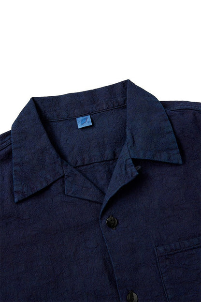 Pure Blue Japan 2241-2 Flower Organic Cotton Jacquard Open Collar Shirt