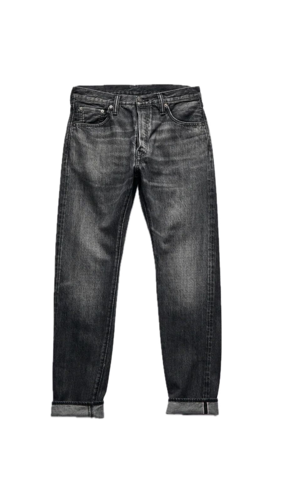Pure Blue Japan USED-019-BK Natural Wash Black Denim Jeans - Relaxed Tapered