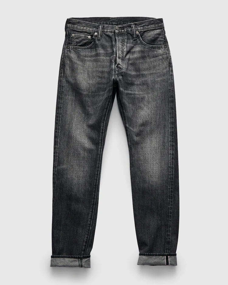 Pure Blue Japan USED-019-BK Natural Wash Black Denim Jeans - Relaxed Tapered