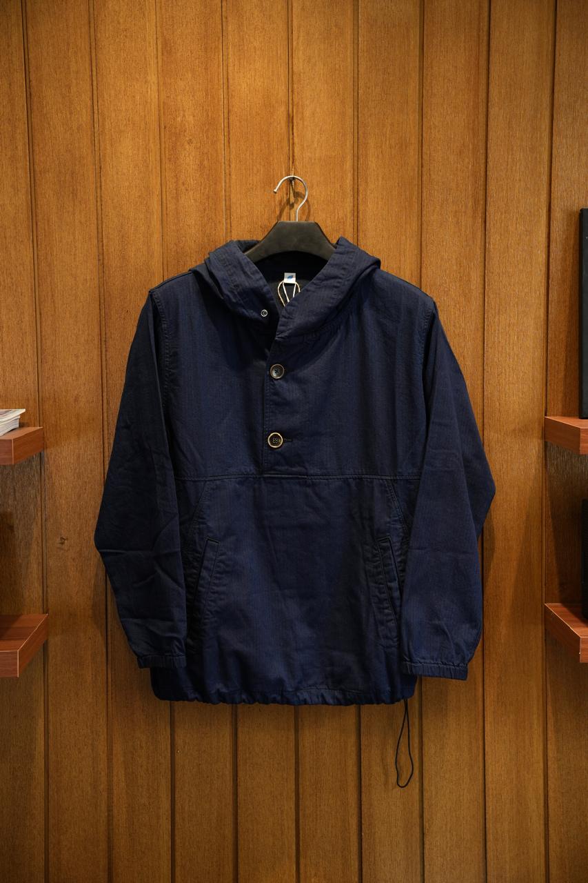 Pure Blue Japan 2228-1 Herringbone Hooded Pullover Shirt