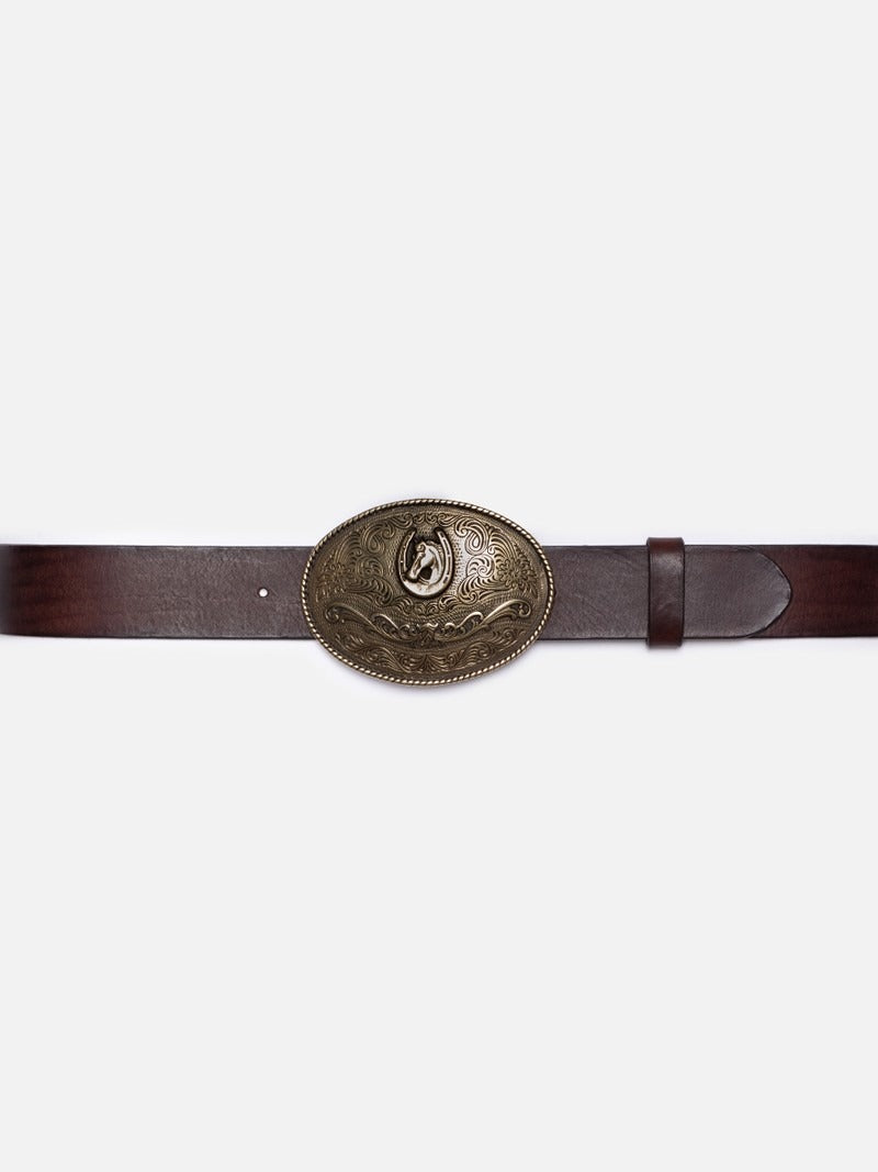 Western Buckle Belt Dark Brown