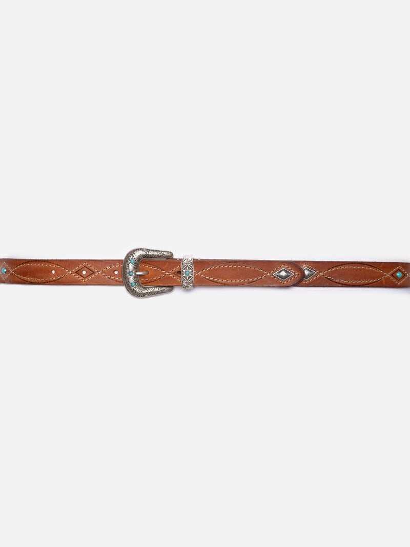 Western Embellished Belt Toffee Brown