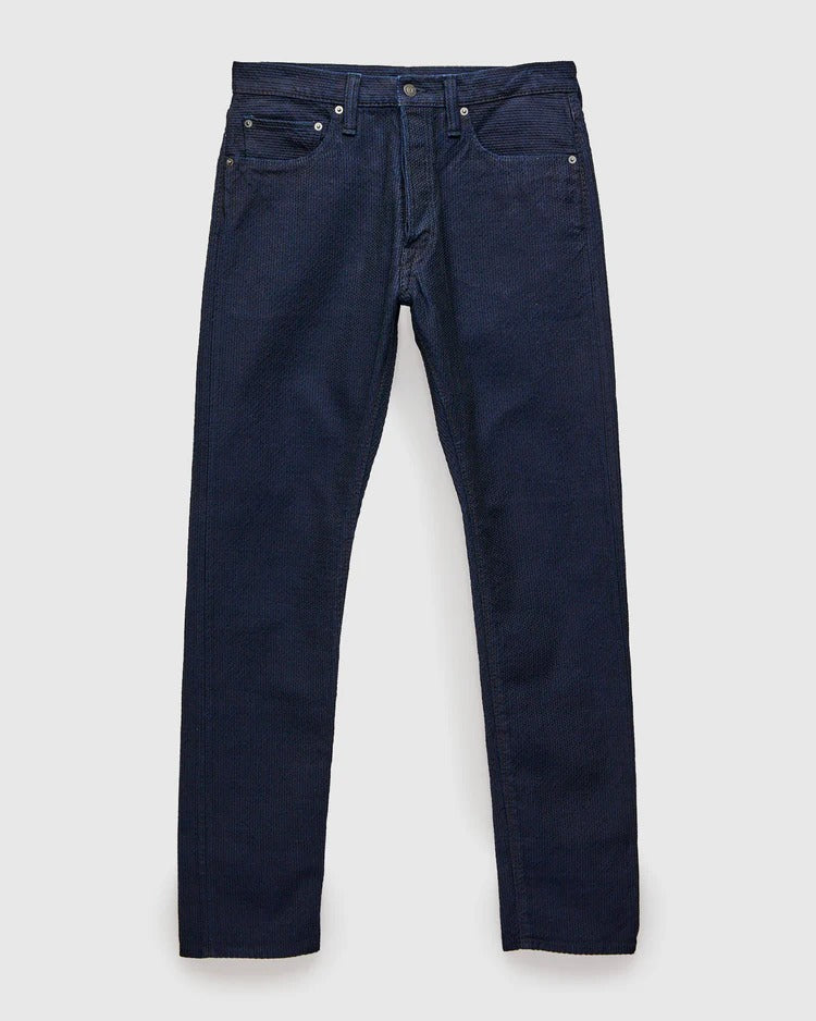 Pure Blue Japan 1177-ID Sashiko 5 Pocket Pants / Relaxed Tapered - Heather Indigo X Black