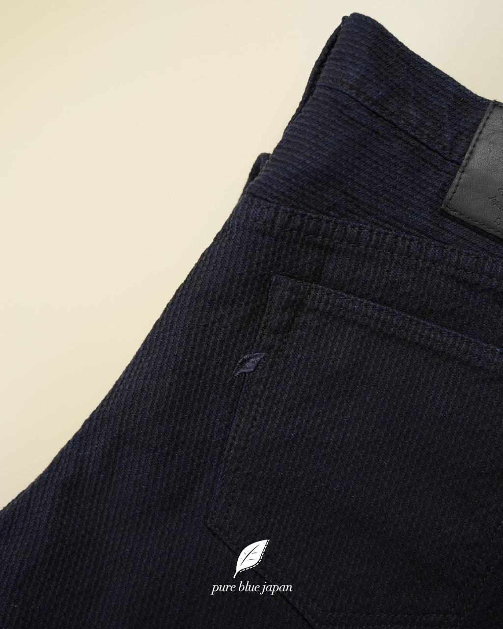 Pure Blue Japan 1177-ID Sashiko 5 Pocket Pants / Relaxed Tapered - Heather Indigo X Black
