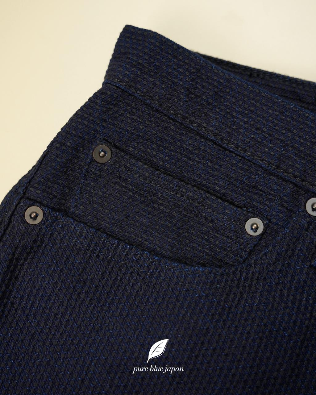 Pure Blue Japan 1177-ID Sashiko 5 Pocket Pants / Relaxed Tapered - Heather Indigo X Black