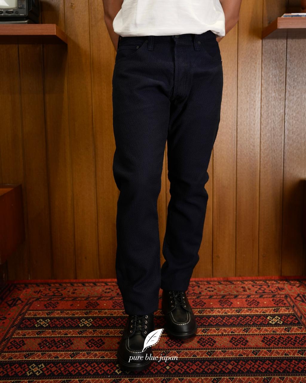 Pure Blue Japan 1177-ID Sashiko 5 Pocket Pants / Relaxed Tapered - Heather Indigo X Black