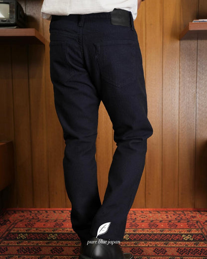 Pure Blue Japan 1177-ID Sashiko 5 Pocket Pants / Relaxed Tapered - Heather Indigo X Black