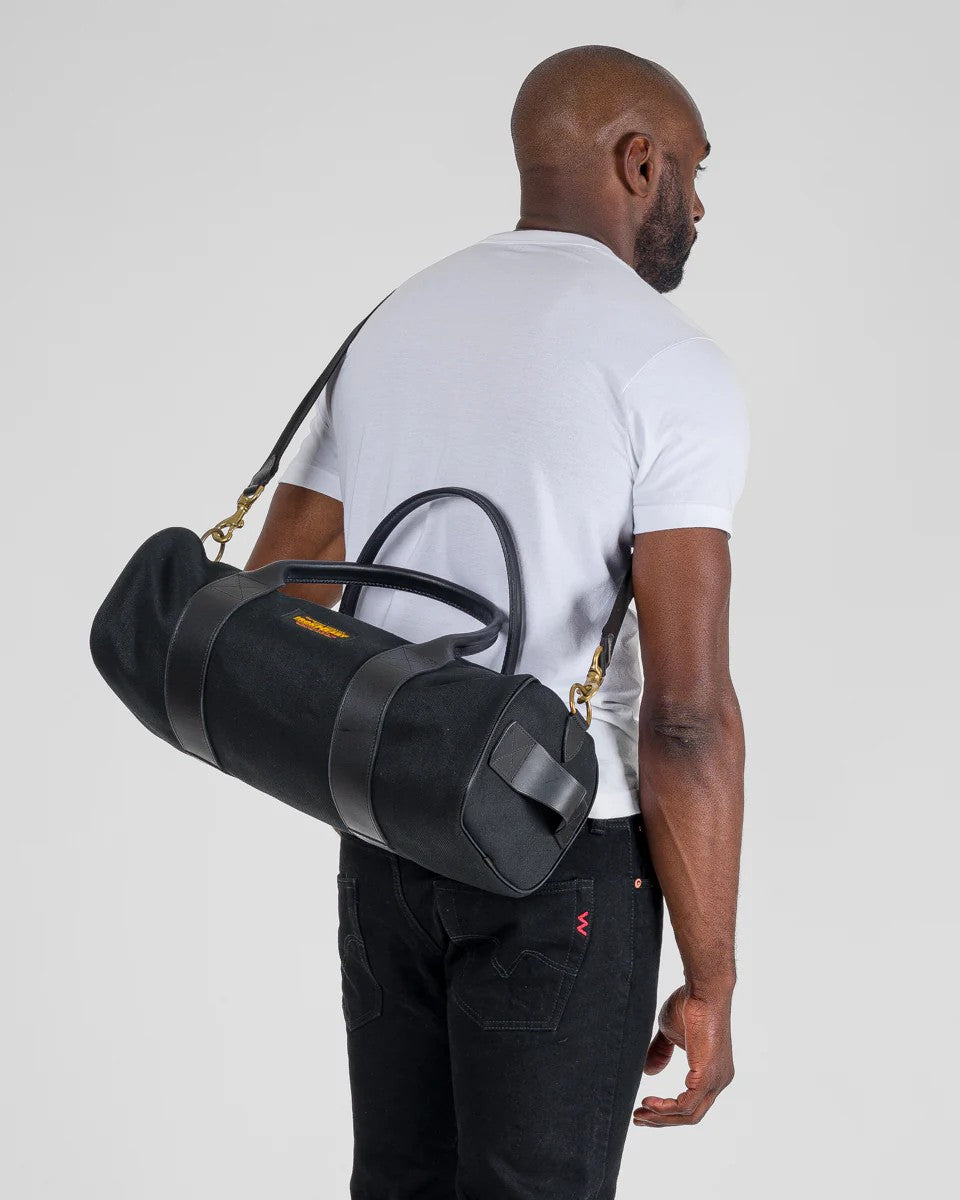 Iron Heart IHE-24-BLK 21oz Denim and Buttero Leather Holdall - Superblack