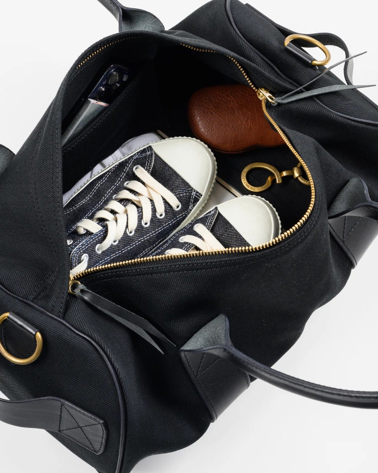 Iron Heart IHE-24-BLK 21oz Denim and Buttero Leather Holdall - Superblack