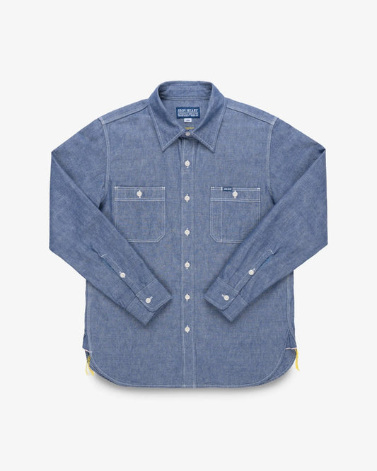Iron Heart IHSH-21-BLU 10oz Selvedge Chambray Work Shirt - Blue